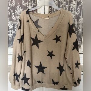 eesome Tan and Black Star Knit Sweater